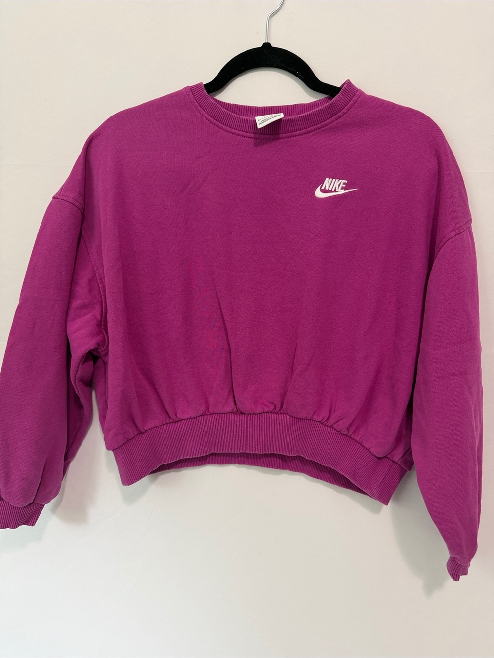 Youth Nike Magenta Cropped Sweatshirt with White Logo